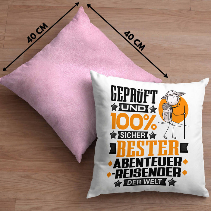 Abenteurreisender Geschenk Lustiger Spruch für Abenteurreisender Geschenkidee Bester Abenteurreisender Der WeltKissen mit Füllung 40x40 (Grau) Rosa Trendation