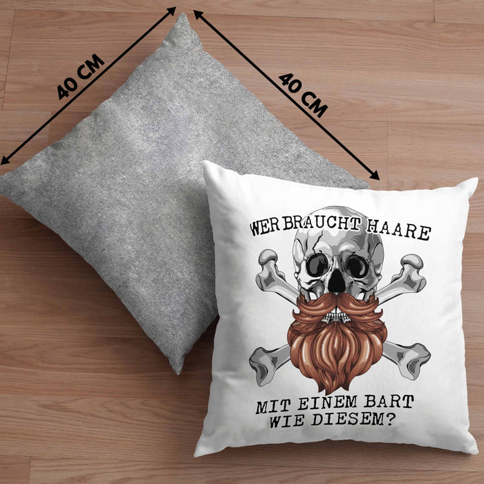 Glatze Bart Echter Mann Kissen mit Füllung 40x40 Geschenk Wer Braucht Haare Mit Einem Bart Wie Diesem (Grau) Grau Trendation