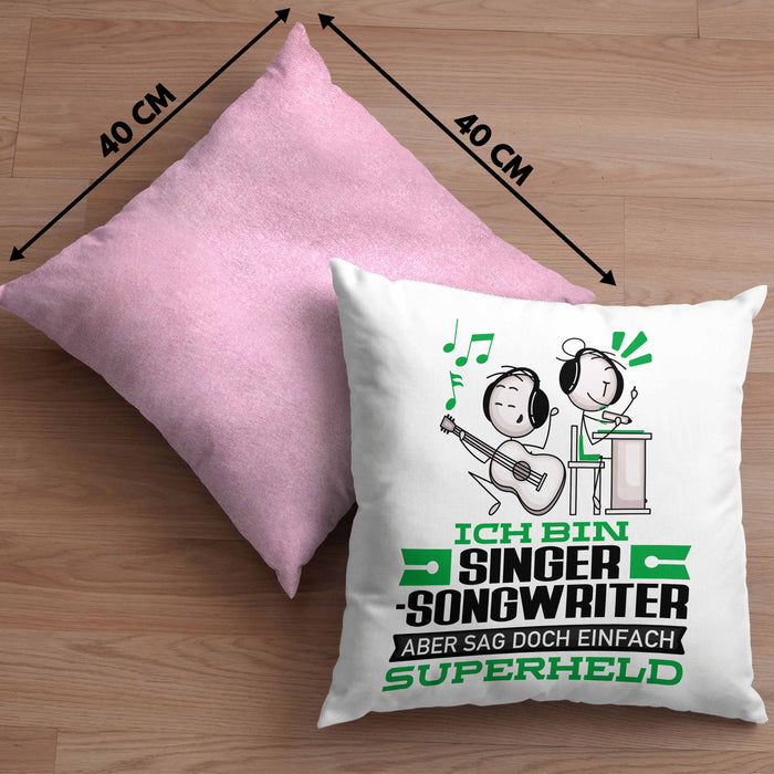Singer-Songwriter Geschenk Kissen mit Füllung 40x40 Ich Bin Singer-Songwriter Aber Sag Doch Einfach Superheld Lustige Geschenkdiee für Singer-Songwriter (Grau) Rosa Trendation