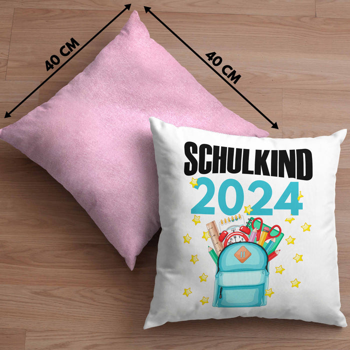 Einschulung Mädchen Geschenk Schultüte Füllung Kissen mit Füllung 40x40 Schulstart 1. Schultag Schuleinführung Schulanfang Geschenkidee Schulkind 2024 (Grau) Rosa Trendation