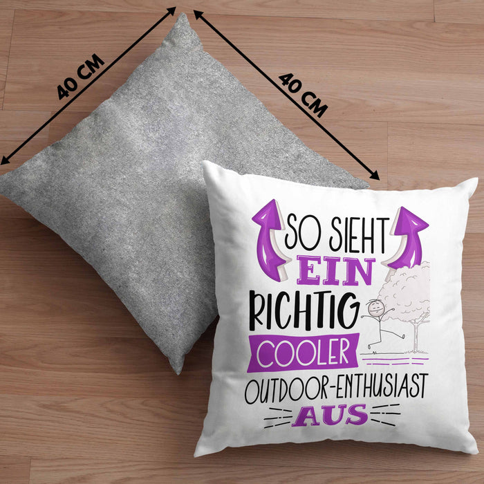 So Sieht Ein Richtig Cooler Outdoor-Enthusiast Aus Geschenk Kissen mit Füllung 40x40 Lustiger Spruch Geschenkidee (Grau) Grau Trendation