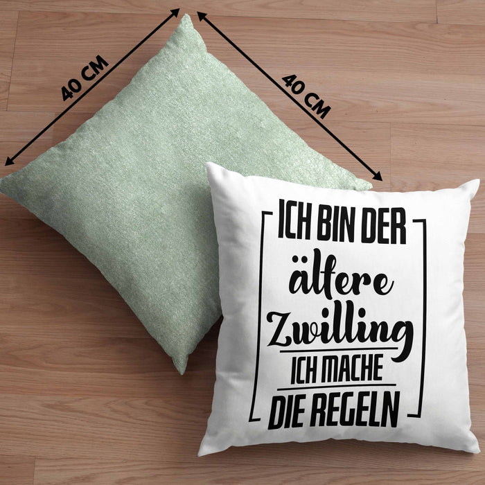 Lustige Kissen mit Füllung 40x40 für ältere Zwillinge Lustiges Geschenk mit Spruch (Grau) Grün Trendation