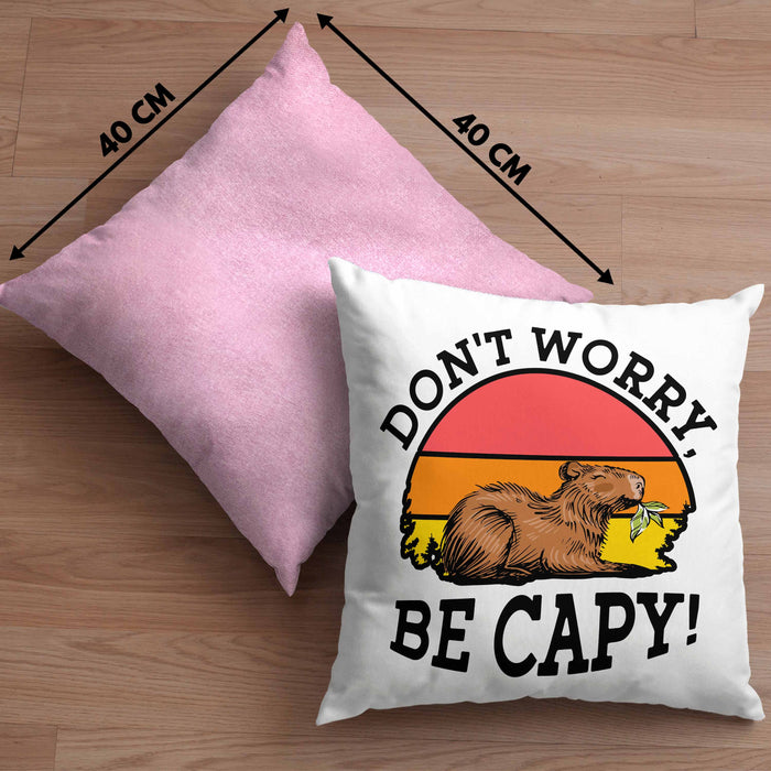 Lustige Kissen mit Füllung 40x40 "Don't Worry Be Cappy" lustiges Geschenk für Capybara-Liebhaber (Grau) Rosa Trendation