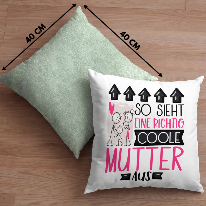 Mutter Geschenk Kissen mit Füllung 40x40 Lustig Geschenkidee für Mutter Geburtstag So Sieht Eine Richtig Coole Mutter Aus Frauen Spruch Muttertag Beste Mama (Grau) Grün Trendation