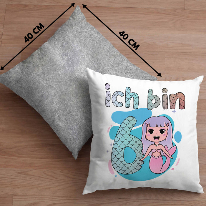 6. Geburtstag Mädchen Geschenk Meerjungfrau Geschenk Kissen mit Füllung 40x40 für Mädchen Nymphe Nixe Grafik (Grau) Grau Trendation