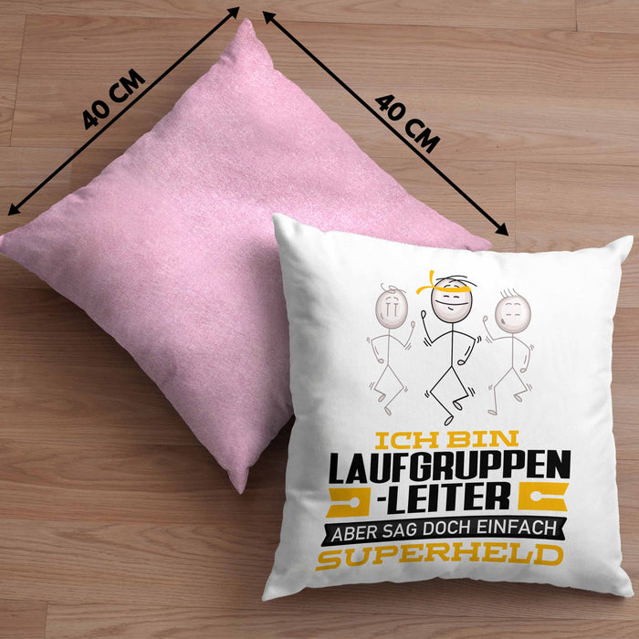 Laufgruppenleiter Geschenk Kissen mit Füllung 40x40 Ich Bin Laufgruppenleiter Aber Sag Doch Einfach Superheld Lustige Geschenkdiee für Laufgruppenleiter (Grau) Rosa Trendation