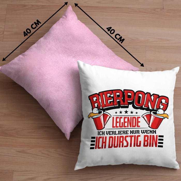 Bierpong Kissen mit Füllung 40x40 Geschenk Beerpong Spruch Geschenkidee (Grau) Rosa Trendation