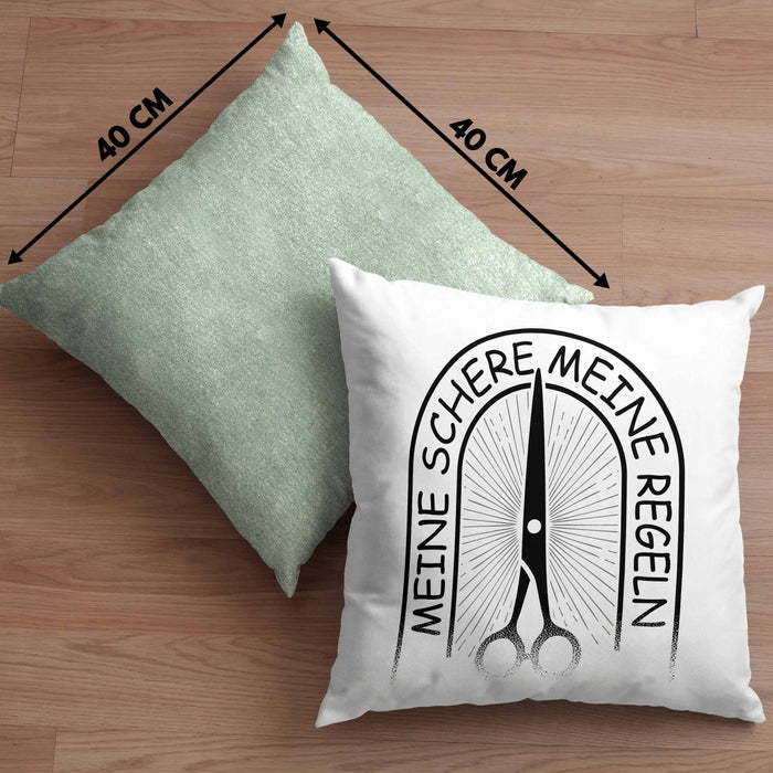 Friseurin Kissen mit Füllung 40x40 Geschenk Meine Schere Meine Regeln (Grau) Grün Trendation