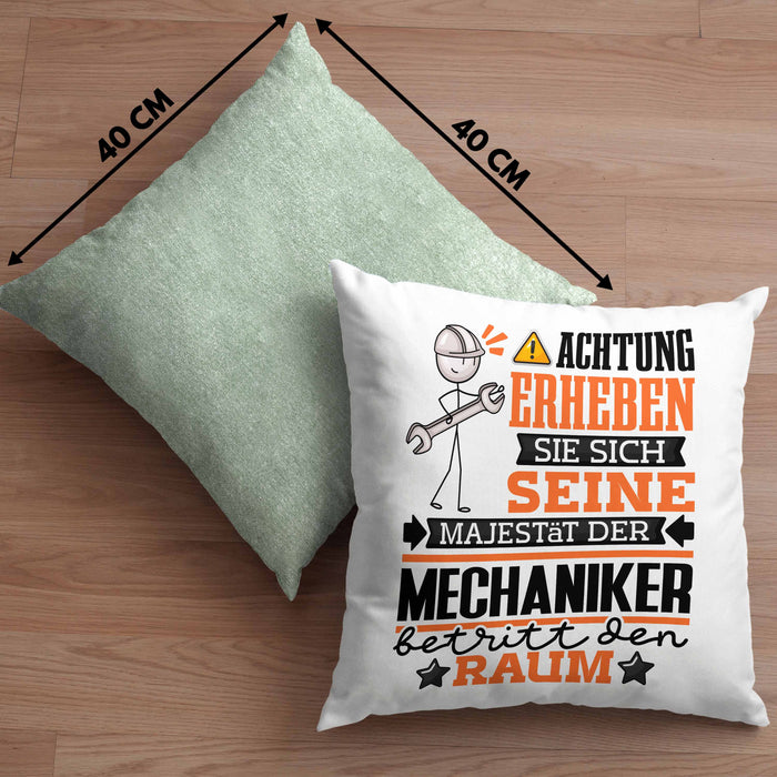 Mechaniker Geschenk Kissen mit Füllung 40x40 Lustiger Spruch Erheben Sie Sich Der Mechaniker Betritt den Raum (Grau) Grün Trendation