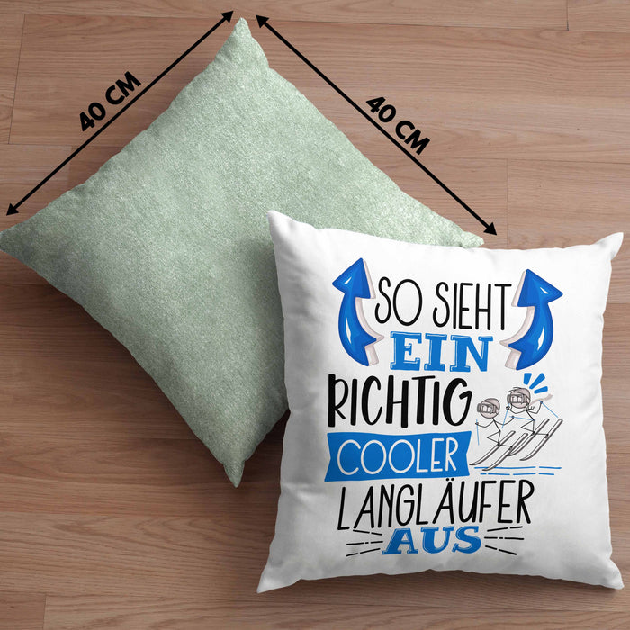 So Sieht Ein Richtig Cooler Langläufer Aus Geschenk Kissen mit Füllung 40x40 Lustiger Spruch Geschenkidee (Grau) Grün Trendation