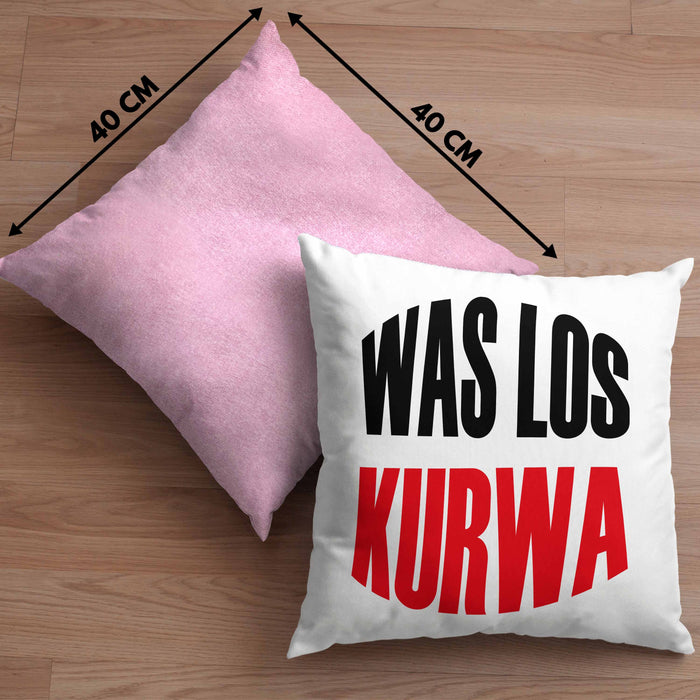 Lustige Kissen mit Füllung 40x40 Spruch "Was Los Kurwa" Polen Polnisches Geschenk (Grau) Rosa Trendation