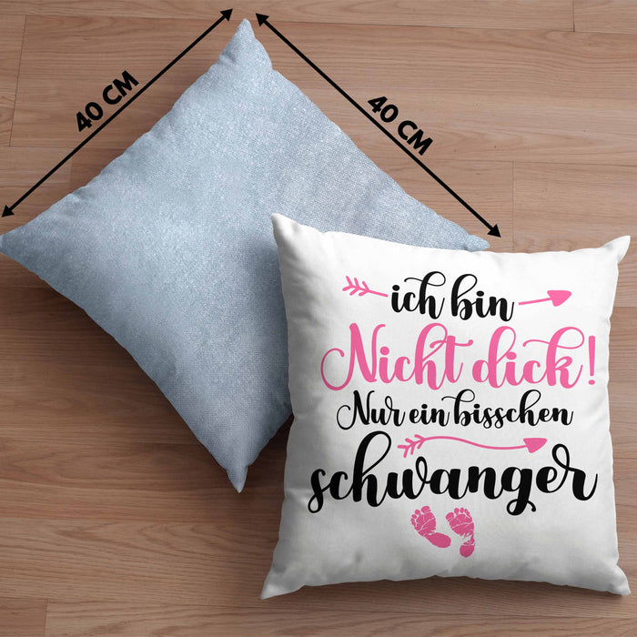 Kissen mit Füllung 40x40 Ich Bin Nicht Dick Ich Bin Schwanger Geschenk Überraschung Schwangerschaftsverkündung (Grau) Blau Trendation