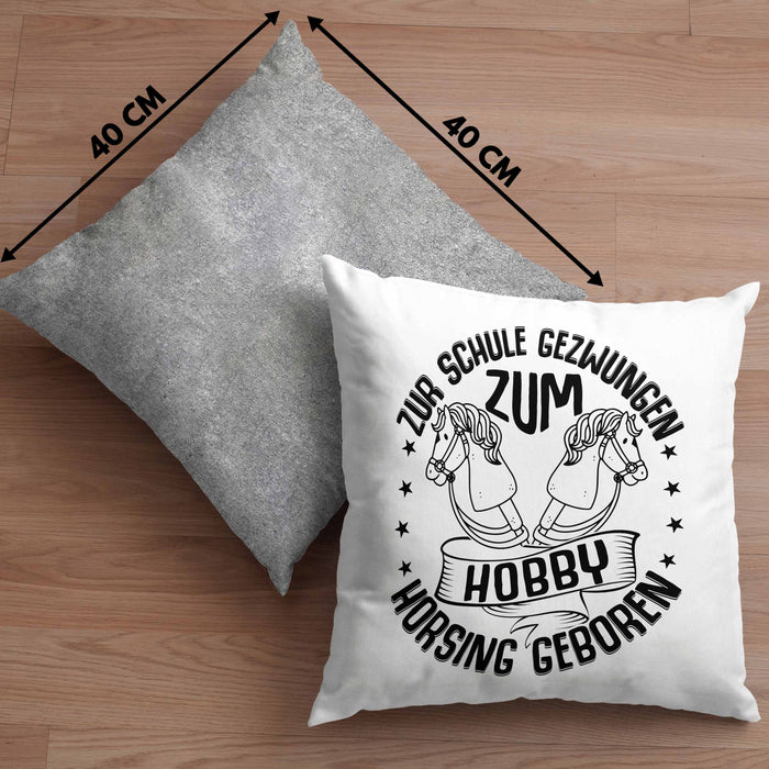 Hobbyhorse Kissen mit Füllung 40x40 Geschenk Hobby-Horsing Geschenkidee Mädchen (Grau) Grau Trendation
