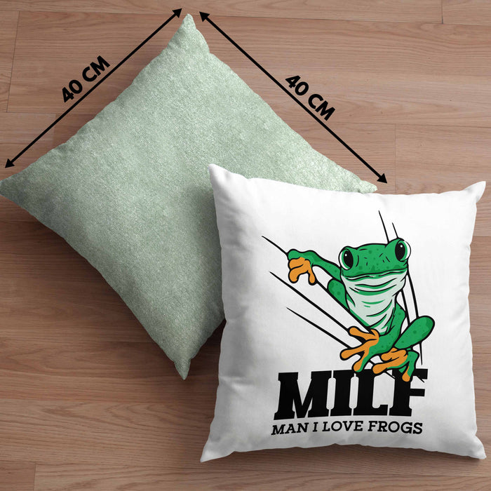 Lustige Frosch Kissen mit Füllung 40x40 Geschenk für Froschliebhaber Lustig MILF Man I Love Frogs (Grau) Grün Trendation