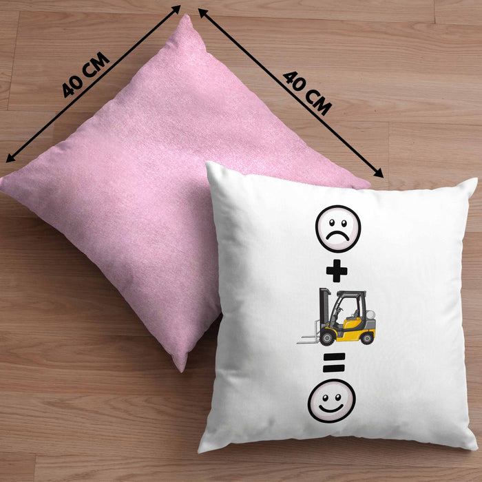 Gabelstapler Kissen mit Füllung 40x40 Geschenk für Lagerist Lagerarbeiter Lustige Geschenkidee :( + Gabelstapler = :) (Grau) Rosa Trendation