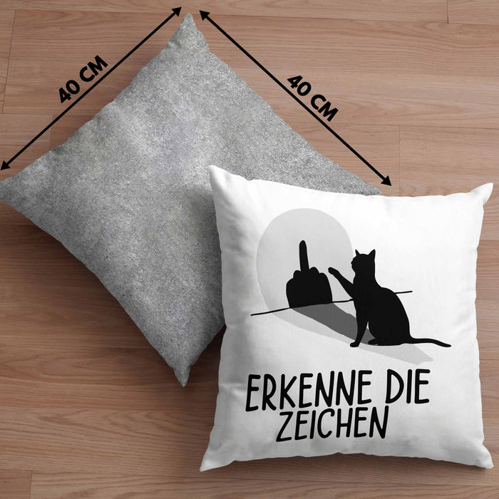 Erkenne Die Zeichen Kissen mit Füllung 40x40 Geschenk Kissen mit Füllung 40x40 Mittelfing** Geschenkidee Sarkasmus Spruch (Grau) Grau Trendation
