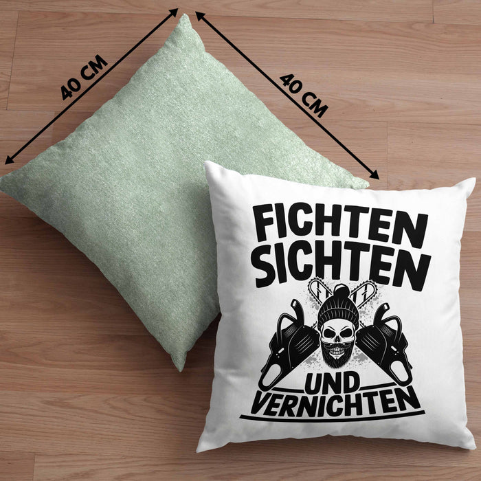 Waldarbeiter Kissen mit Füllung 40x40 Geschenk Fichten Sichten Und Vernichten Holz-Arbeiter Wald Bäume Fellen (Grau) Grün Trendation