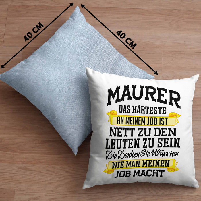 Maurer Kissen mit Füllung 40x40 Geschenk Mit Spruch Geschenkidee Lustig Männer Job Machen (Grau) Blau Trendation