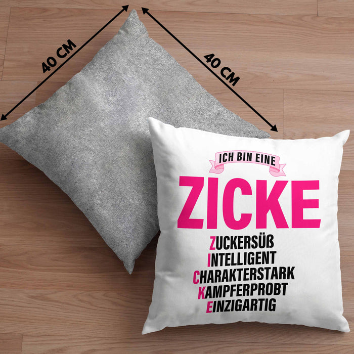 Zicke Kissen mit Füllung 40x40 Geschenk für Frauen Frau Lustig Pink (Grau) Grau Trendation