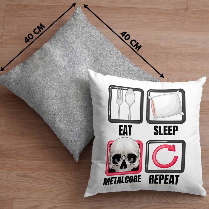 Eat Sleep Metalcore Repeat Kissen mit Füllung 40x40 Geschenk Musik Metal Heavy Kopf (Grau) Grau Trendation