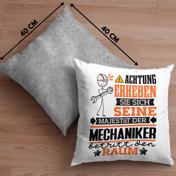 Mechaniker Geschenk Kissen mit Füllung 40x40 Lustiger Spruch Erheben Sie Sich Der Mechaniker Betritt den Raum (Grau) Grau Trendation