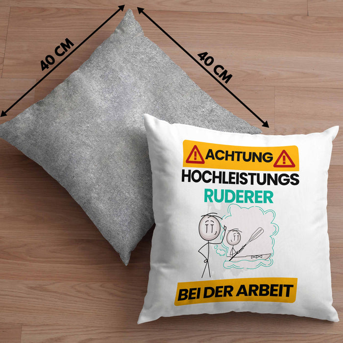 Ruderer Kissen mit Füllung 40x40 Geschenk Lustiger Spruch Geschenkidee für Ruderer Achtung Hochleistungs Ruderer Bei Der Arbeit (Grau) Grau Trendation