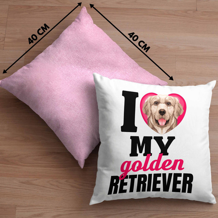 Golden Retriever Besitzerin Kissen mit Füllung 40x40 Geschenk Lustiger Spruch Geschenkidee I Love My Golden Retriever (Grau) Rosa Trendation