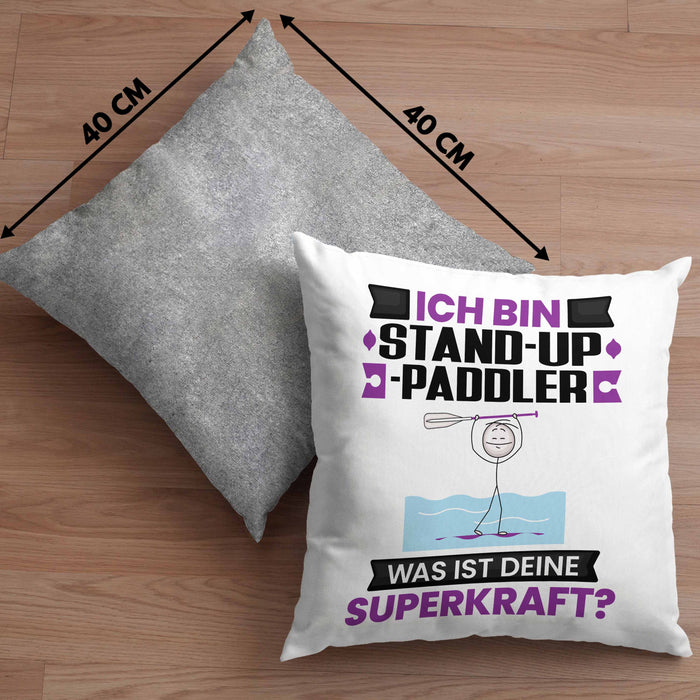 Stand-Up-Paddler Kissen mit Füllung 40x40 Geschenk für Stand-Up-Paddler Geburtstag Lustiger Spruch Was Ist Deine Superkraft (Grau) Grau Trendation