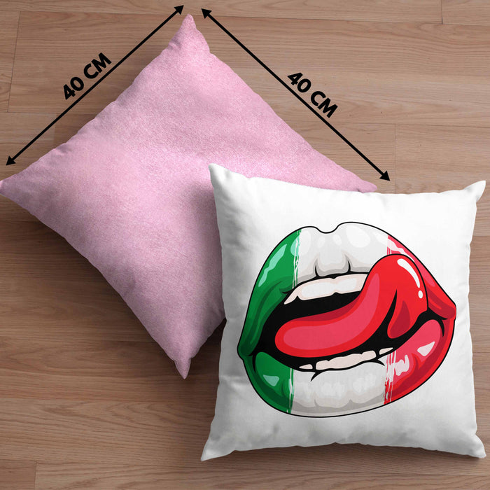 Italien Kissen mit Füllung 40x40 Geschenk Lippen Italiener Geschenkidee Sprüche (Grau) Rosa Trendation