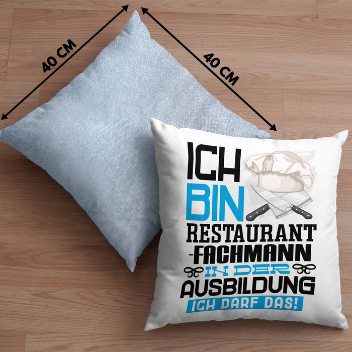 Restaurantfachmann Ausbildung Kissen mit Füllung 40x40 Geschenk Ich Bin Restaurantfachmann In Der Ausbildung Ich Darf Das Geschenkidee Spruch (Grau) Blau Trendation