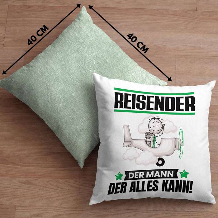 Reisender Kissen mit Füllung 40x40 Geschenk für Reisender Der Mann Der Alles Kann Geschenkidee zum Geburtstag (Grau) Grün Trendation