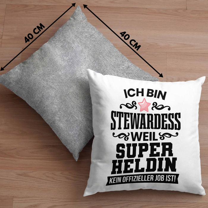 Stewardess Kissen mit Füllung 40x40 Geschenk für Stewardessin Lustiger Spruch (Grau) Grau Trendation