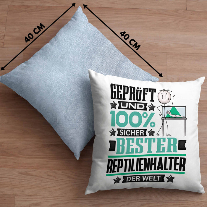 Reptilienhalter Geschenk Lustiger Spruch für Reptilienhalter Geschenkidee Bester Reptilienhalter Der WeltKissen mit Füllung 40x40 (Grau) Blau Trendation