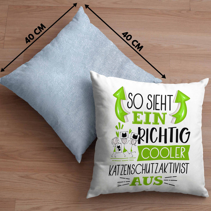 Katzenschutzaktivist Kissen mit Füllung 40x40 So Sieht Ein Richtig Cooler Katzenschutzaktivist Aus Geschenk Lustiger Spruch Geschenkidee (Grau) Blau Trendation