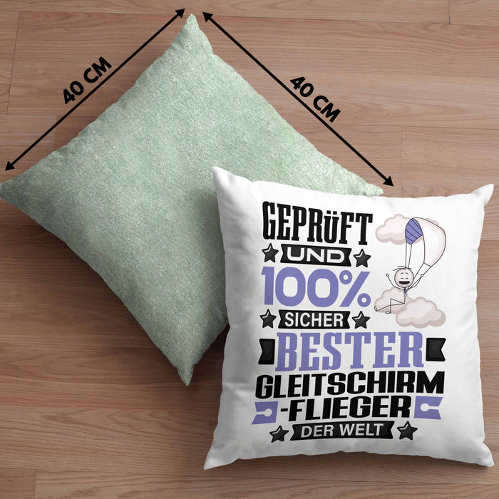 Gleitschirmflieger Geschenk Lustiger Spruch für Gleitschirmflieger Geschenkidee Bester Gleitschirmflieger Der WeltKissen mit Füllung 40x40 (Grau) Grün Trendation