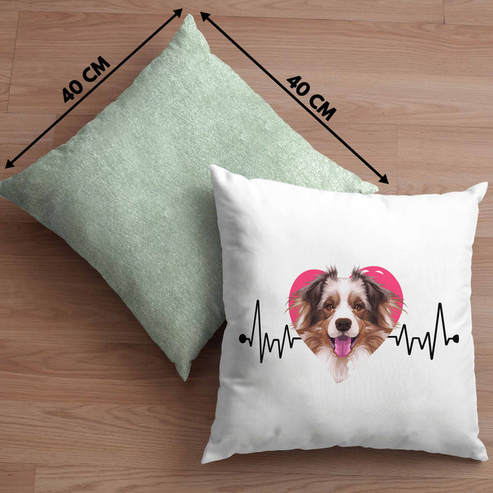 Australian Shepherd Besitzer Kissen mit Füllung 40x40 Geschenk Lustiger Spruch Geschenkidee Herzschlag Australian Shepherd (Grau) Grün Trendation
