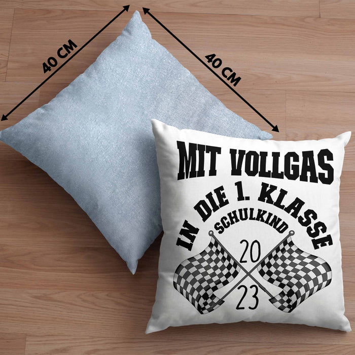 Einschulung Junge Geschenk für Schultüte Füllung Kissen mit Füllung 40x40 Schulstart 1. Schultag Schuleinführung Schulanfang Geschenkidee Schulkind 2024 (Grau) Blau Trendation