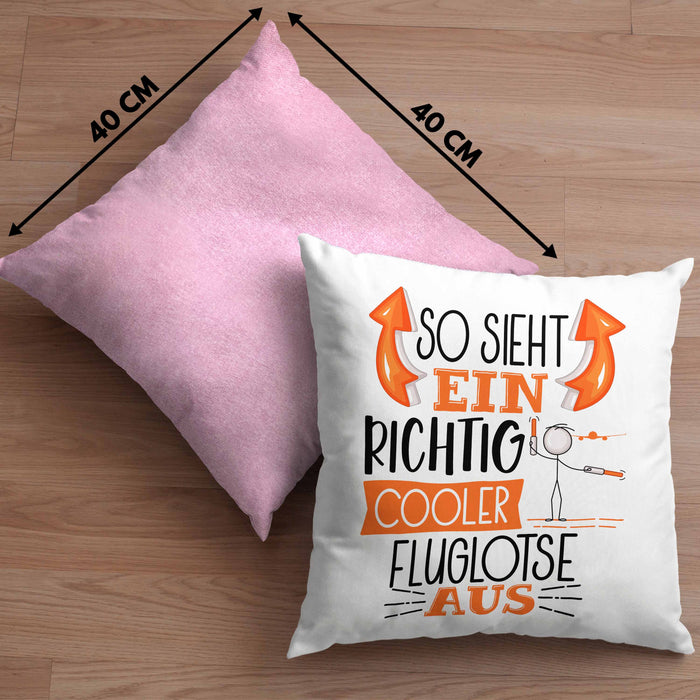 Fluglotse Kissen mit Füllung 40x40 Geschenk So Sieht Ein Richtig Cooler Fluglotse Aus Geschenkidee Spruch Lustig (Grau) Rosa Trendation