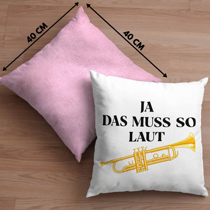 Trompete Kissen mit Füllung 40x40 Geschenk für Musiker Trompeten-Spieler Tuten Geschenkidee Lustig Männer (Grau) Rosa Trendation