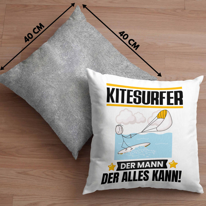 Kitesurfer Kissen mit Füllung 40x40 Geschenk für Kitesurfer Der Mann Der Alles Kann Geschenkidee zum Geburtstag (Grau) Grau Trendation