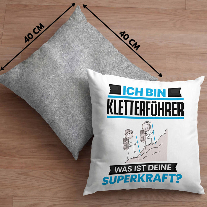 Kletterführer Kissen mit Füllung 40x40 Geschenk für Kletterführer Geburtstag Lustiger Spruch Was Ist Deine Superkraft (Grau) Grau Trendation