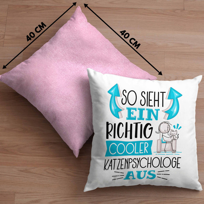 Katzenpsychologe Kissen mit Füllung 40x40 So Sieht Ein Richtig Cooler Katzenpsychologe Aus Geschenk Lustiger Spruch Geschenkidee (Grau) Rosa Trendation