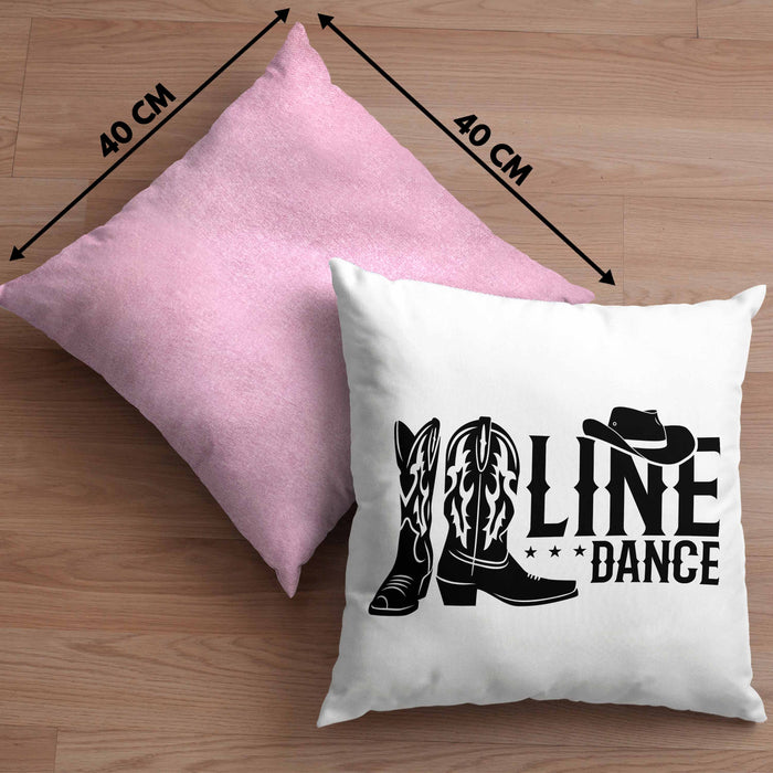 Line Dance Kissen mit Füllung 40x40 Geschenk Spruch Linedance KafffeeKissen mit Füllung 40x40 Spruch (Grau) Rosa Trendation