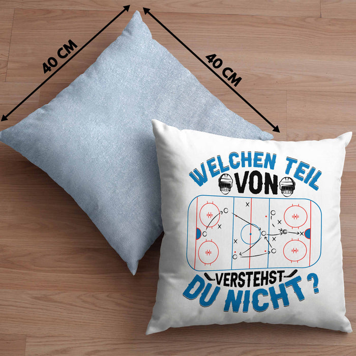 Eishockey Trainer Geschenk Kissen mit Füllung 40x40 Coach Eis-Hockey Spieler Geschenkidee Eishockeyspieler Geschenkdiee Welchen Teil Von Verstehst Du Nicht (Grau) Blau Trendation