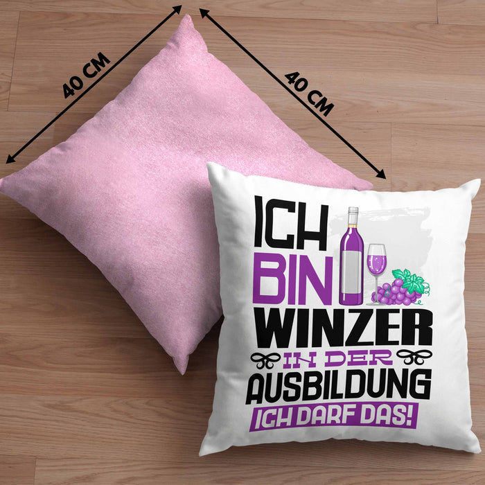 Winzer Ausbildung Kissen mit Füllung 40x40 Geschenk Ich Bin Winzer In Der Ausbildung Ich Darf Das Geschenkidee Spruch (Grau) Rosa Trendation
