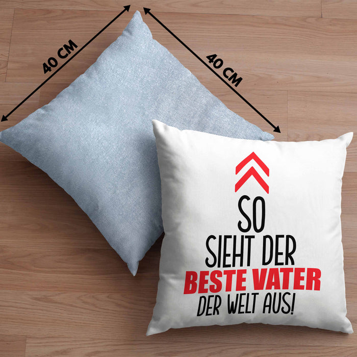 Vater Kissen mit Füllung 40x40 Geschenk Lustiger Spruch So Sieht Der Beste Papa Der Welt Aus Geschenkidee Geburtstag Vatertag (Grau) Blau Trendation