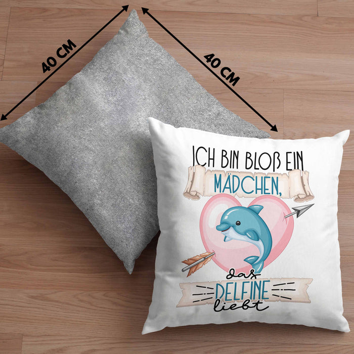Delfine Kissen mit Füllung 40x40 Geschenk Frauen Ich Bin Bloß Ein Mädchen Das Delfine Liebt Delfine-Liebhaberin Geschenk Spruch Geburtstag (Grau) Grau Trendation