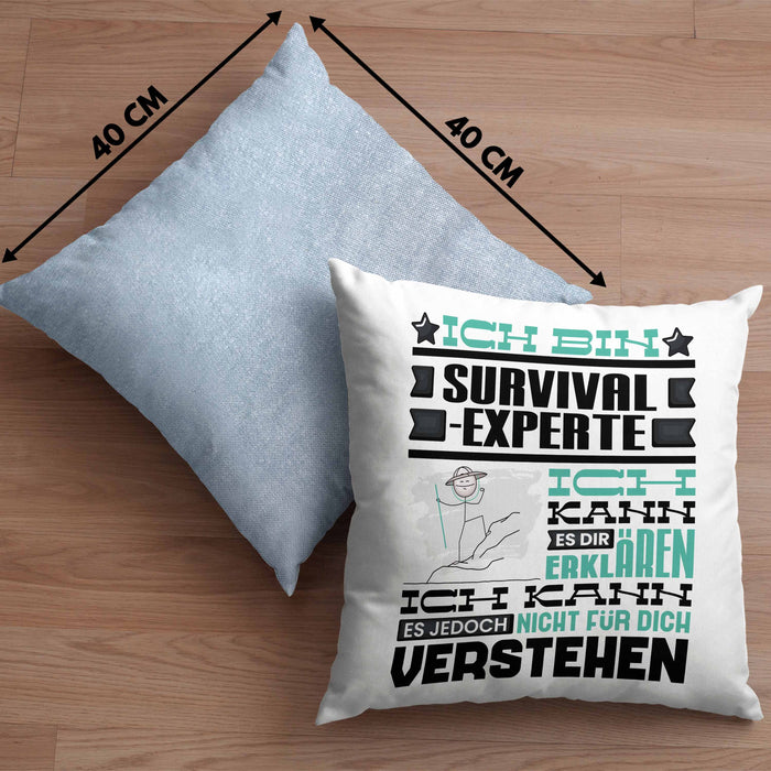 Survival-Experte Geschenk Kaffee-Kissen mit Füllung 40x40 Geschenkidee für Survival-Experte Ich Bin Survival-Experte Ich Kann Es Dir Erklären Jedoch Nicht Für Dich Verstehen Spruch Lustig (Grau) Blau Trendation