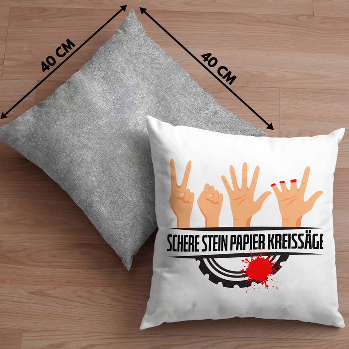 Schere Kreissäge Kissen mit Füllung 40x40 Geschenk Holzarbeiter Geschenkidee Schreiner (Grau) Grau Trendation