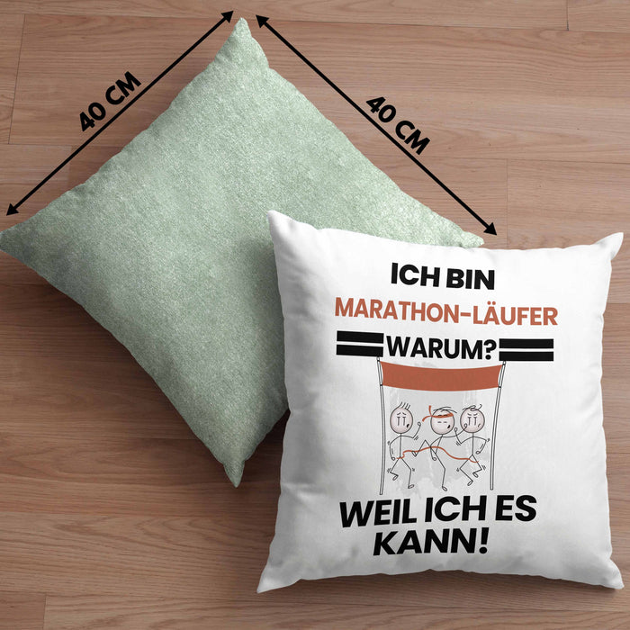Marathonläufer Geschenk Kissen mit Füllung 40x40 Lustiger Spruch Ich Bin Marathonläufer Warum Weil Ich Es Kann Geschenkidee Bester Marathonläufer Geburtstag (Grau) Grün Trendation